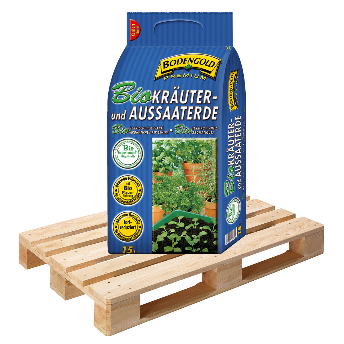 BIO Kräuter- & Aussaaterde Bodengold Premium  54 Sack á 15 Liter
