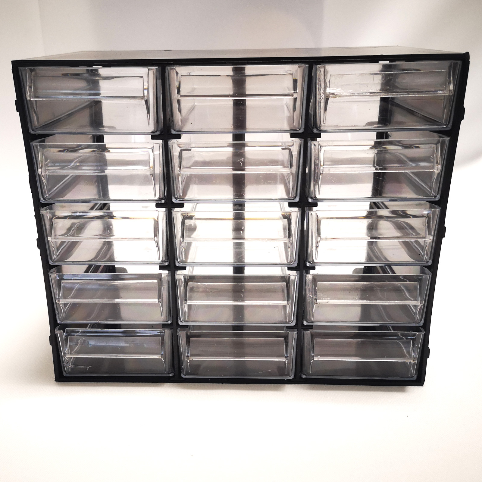 Sichtlagerkasten schwarz mit 15 transparenten Einschüben HOBBY15