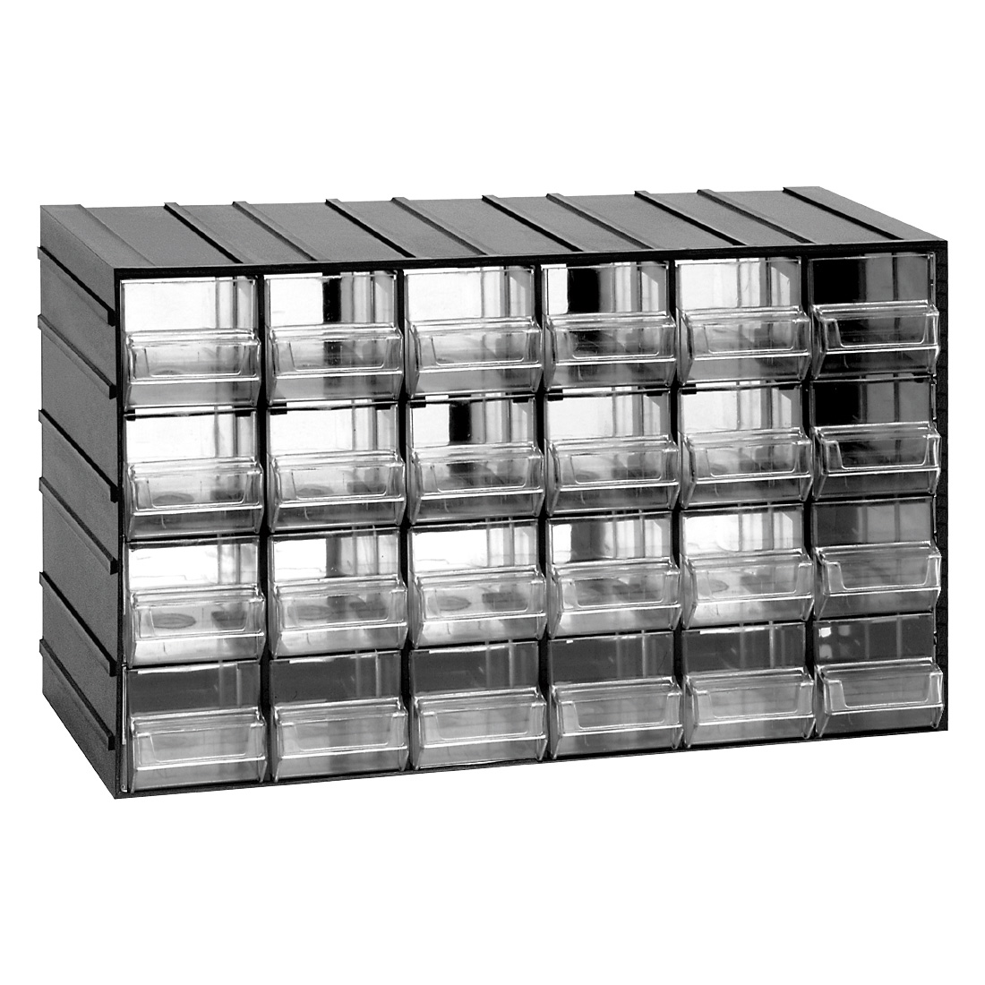 Sichtlagerkasten schwarz mit 24 transparenten Einschüben 611T