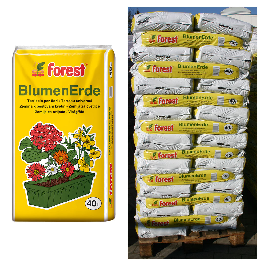 1 Palette Forest Blumenerde mit 45 Sack á 40 Liter = 1.800 Liter