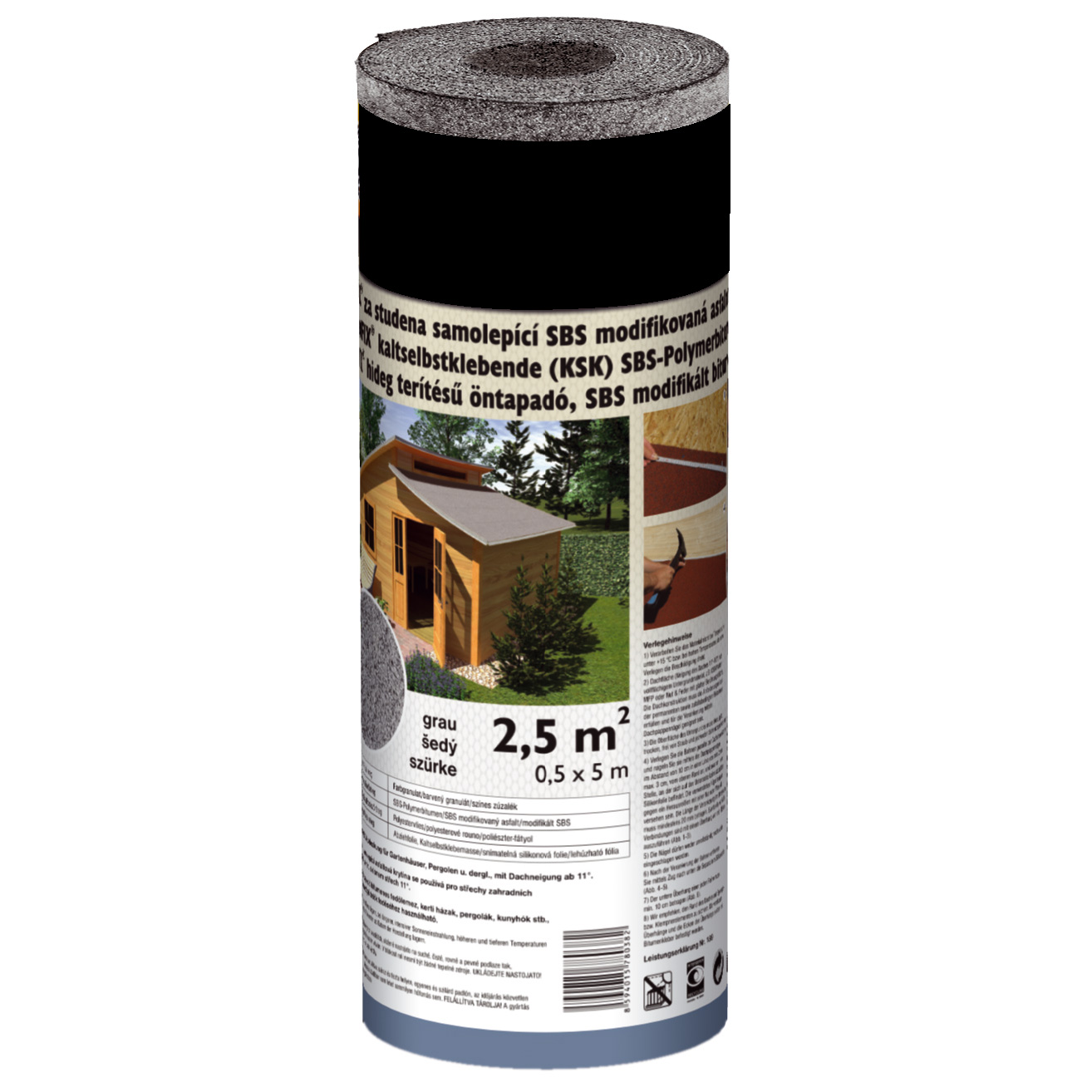 SBS-Polymerbitumen für Gartenhausbedachung selbstklebend 2,5 m² (Grau)