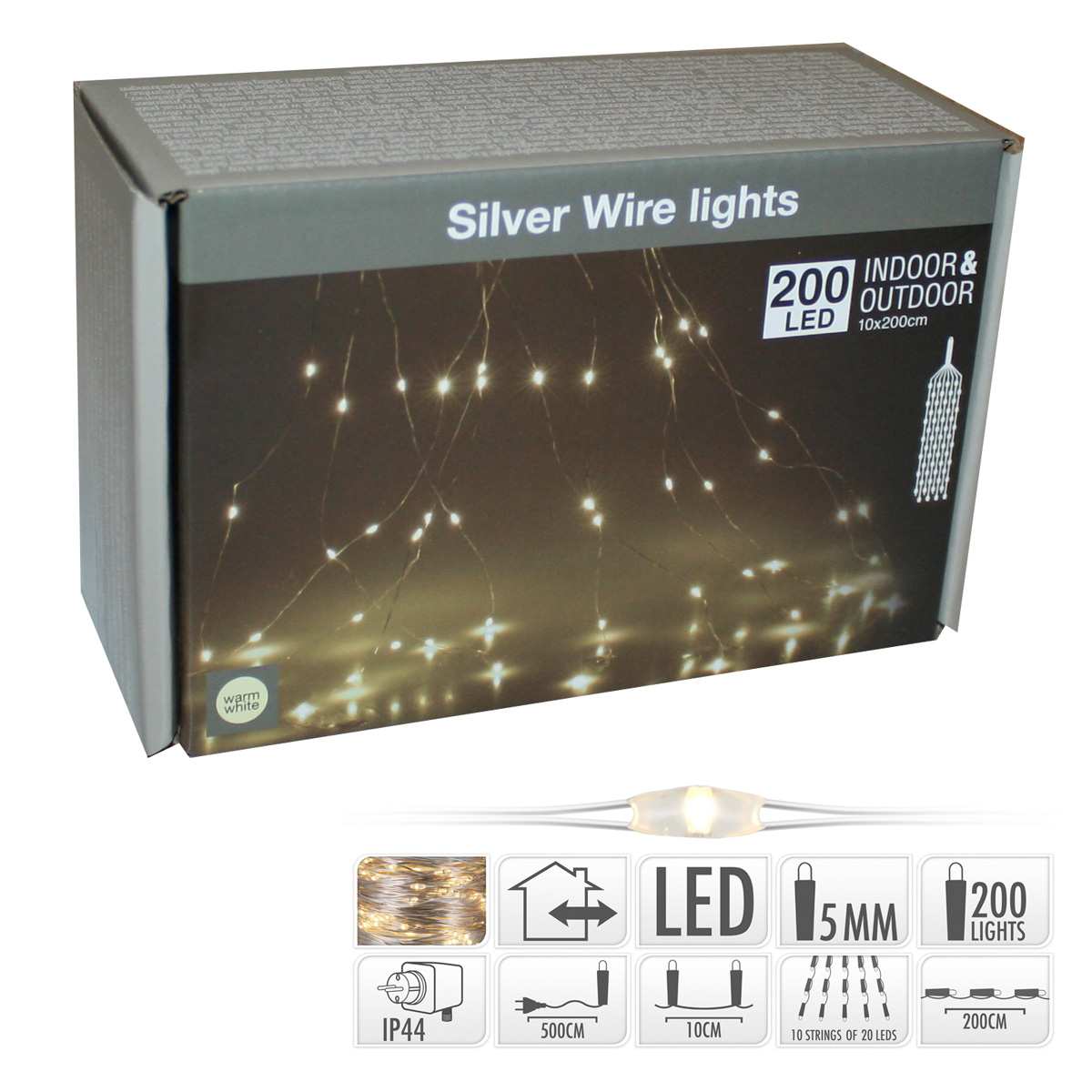 Drahtlichterkette 200 LEDs warmweiß für Innen & Außen 